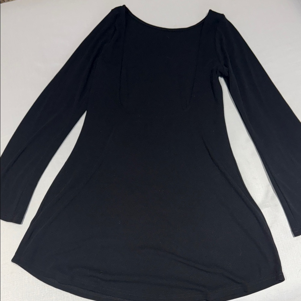 Free People Low Back  Long Sleeve Black Dress